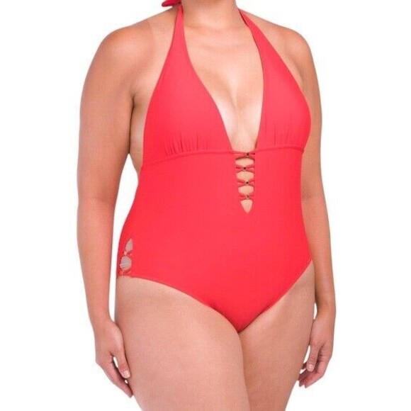 City Chic Womens Swimsuit sz 16 new nwt Tigerlilly Red Gidget OnePiece High Leg - Picture 2 of 12
